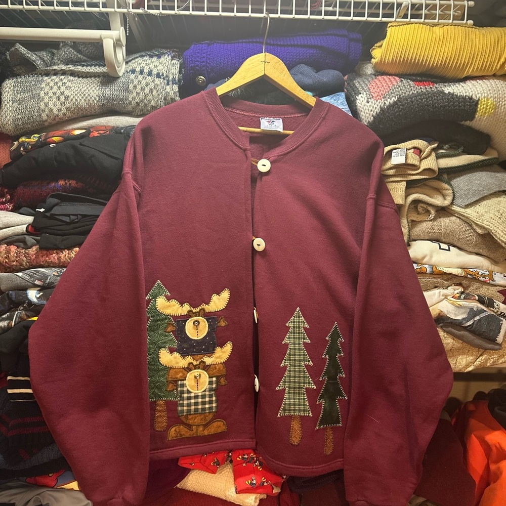 Womens Vintage Nature Cabincore Button Front Cardigan Sweater Size Large